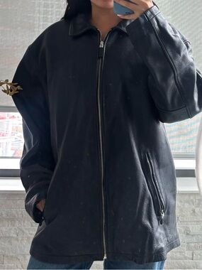 Danier Black Leather Zip-Front Jacket